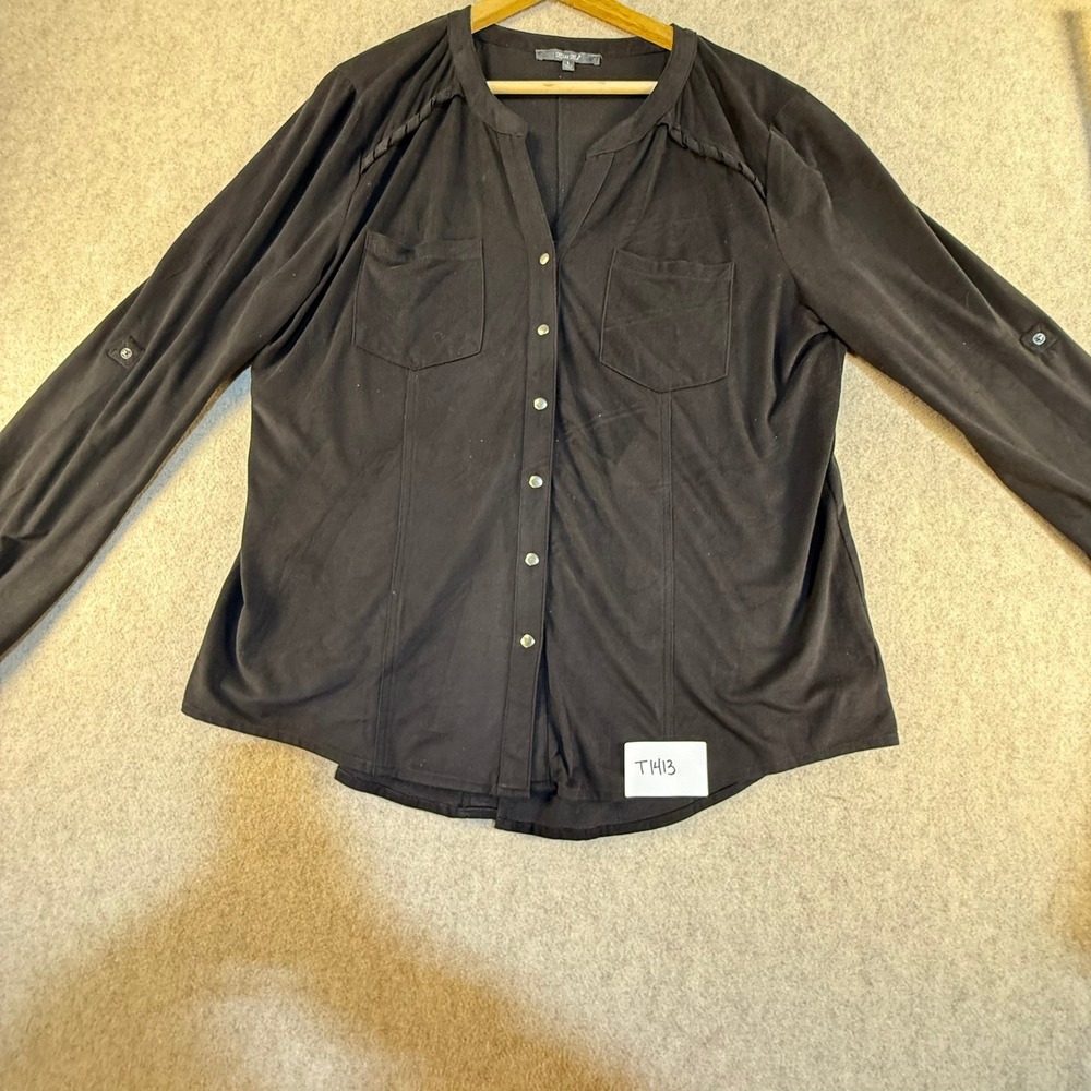Miss Me‎ Black Faux Suede Button Down Blouse Braided Shoulder MDT1309L Large